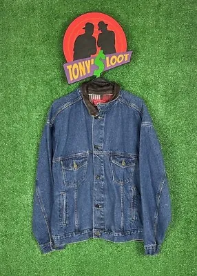 Vintage Marlboro Country Store Denim Jacket Leather Collar - XL Made In USA  • $23