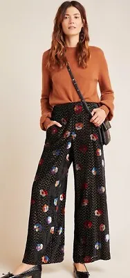 Anthropologie Eva Franco Pasquette Velvet Wide Leg Floral Metallic Pants Size 8 • $36