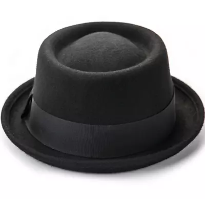 Men's Pork Pie Hat 100% Wool Fedora Flat Top Hats Felt Porkpie Caps • $15.60