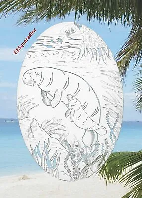 Manatees OVAL Static Cling Window Decal 4x6 Inch For Sliding Glass Doors Mirrors • $7.99