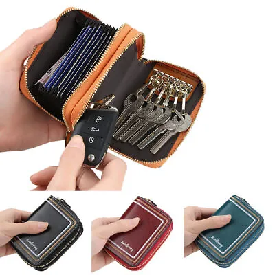 Mens Leather Zipper Wallet Car Key Holder Case Keychain Bag Pouch With Card Slot • $10.59