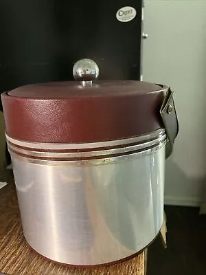 $19 • Buy Georges Briard Maroon & Metal Ice Bucket, Plastic Interior