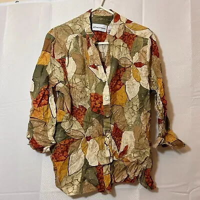 Vintage Blouse Womens Shirt Top Size 14 Brown Cotton Smart Work Boho Ladies • $11.35