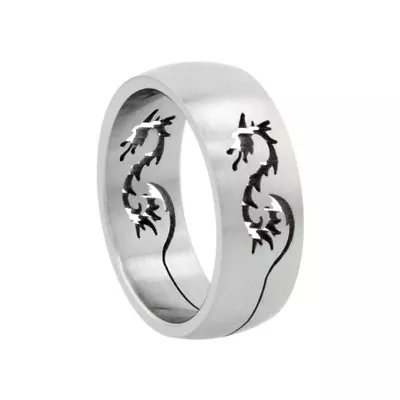 Surgical Steel Dragon Cut Out Design Ring Domed 8mm Wedding Matte Finish Band • $15.99