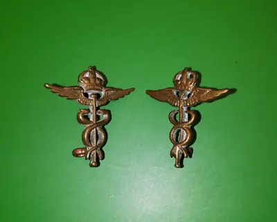 Pair Of Ww2 Royal Air Force Medical Branch Brass Collar Badges • £14.99