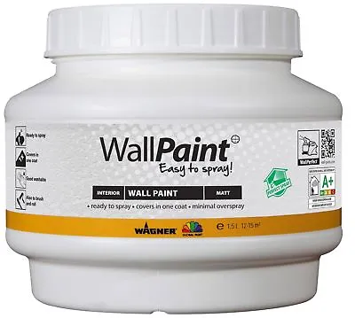 WAGNER Wall Paint 'EASY TO SPRAY' INTERIOR ONE COAT 1.5L 12-15m2 BLUE  UK STOCK • £13