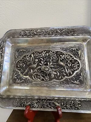 Large Very Decorative  Vintage Foreign   Handwrought  Silver Plated Tray • $345