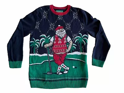 Ugly Christmas Sweater Santa Claus Golf Theme Men’s Size Large Palms Trees Vest • $22