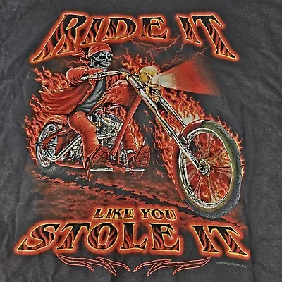 Vintage Ride It Like You Stole It Biker Tee Size XL Skull Motorcycle Flames Fire • $25.99