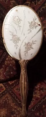 Vintage Hand Mirror Gold Flowers Floral Lace Antique Vanity Victorian Retro Nice • $14