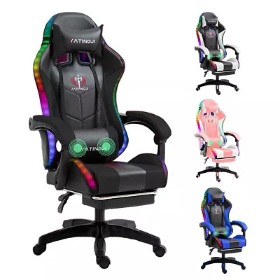 Gaming Chair Racing Computer PC Office Seat Reclining Footrest With LED Light • $117.99