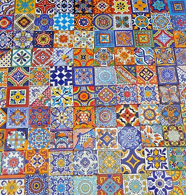50 Pcs  Mexican Talavera Tiles 4 X 4  Folk Art Assorted • $69