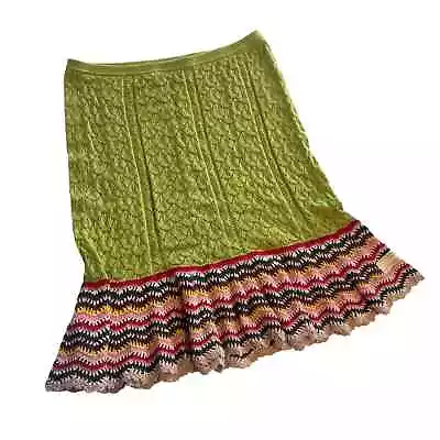 Odd Molly Peplum Skirt Womens Size 1 (Small) Green Crochet Colorful Hem Cotton • $32.95