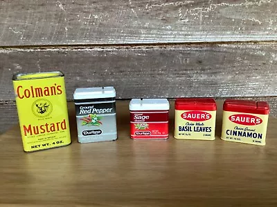 Vintage Spice Tin Lot Of 5 Colmans Durkee Sauers Decor Assemblage Crafts • $20