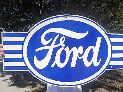 Large Vintage Ford Motor Company Die Cut Porcelain Dealer Sign 30  X 17  • $305.99