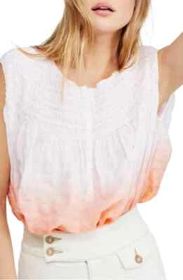 $7.58 • Buy Free People Womens Orange Dip Dye Little Bit Of Something Ombre Blouse Top Pink
