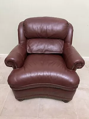 Hancock & Moore Austin Brown Leather Club Chair And Ottoman • $3495