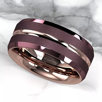 VBFOT 8/6mm Brown Tungsten Carbide Ring Rose Gold Groove Stripe Men Wedding Band • $10.09