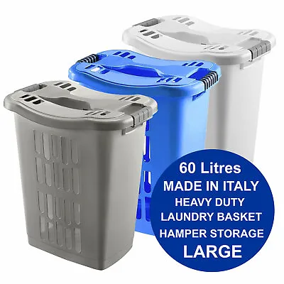 Laundry Basket Plastic Large 60L Washing Clothes Hamper Storage Linen With Lid • £18.99