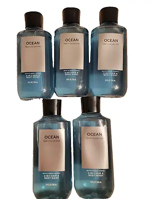 Lot Of 5 Bath & Body Works Men's OCEAN Hair Body Wash Shower Gel Shampoo 10 Oz • £61.76