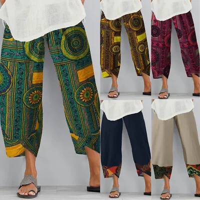 ZANZEA Women Printed Floral Pants Capri Loose Baggy 3/4 Length Crop Trousers HOT • $15.87