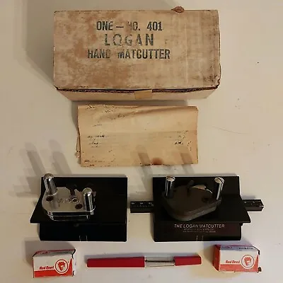 Vintage LOGAN One No. 401 Hand Mat Cutter X 2 + Box + Lead + Manual + 2 X Blades • £46.88