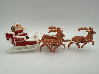 Vintage Christmas Santa On Sleigh With Deer Miniature Plastic Figurine • $14.99