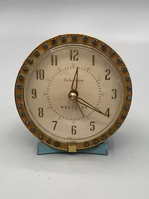 Vintage 1960's Teal Westclox Baby Ben Alarm Clock Rhinestones • $84