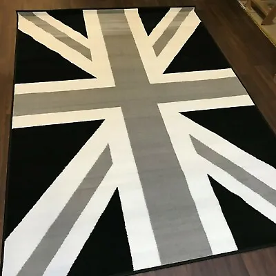 Top Quality Union Jack Woven Rugs 120cmx170cm 6ftx4ft Great Quality Grey-black • £39.99