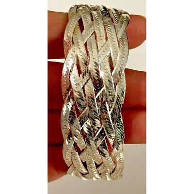 Milor Italy 925 Sterling Silver Wide Woven Bracelet Sky • $77