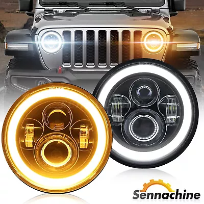 For Jeep Wrangler JK LJ TJ CJ Pair 7  Inch Round LED Headlights Halo Angel Eyes • $28.79