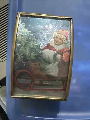 Vintage Via Vermont Brass Glass Music Box Girl In Sleigh Plays White Christmas • $30