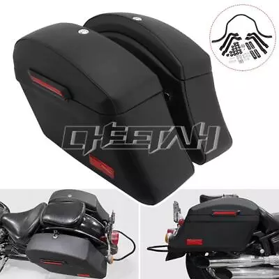 Hard Motorcycle Saddle Bags Saddlebags W/ Mounting Kit For Yamaha Honda Black • $286.99