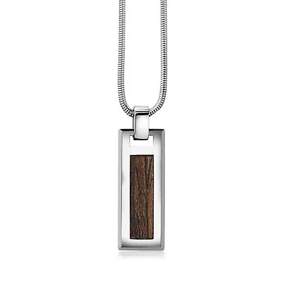 New Men Tungsten Pendant - Wood Walnut Veneer Inlay Pendant On 2mm Snake Chain  • $25