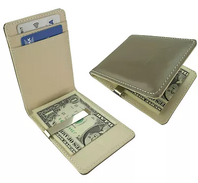 Slim Bifold Money Clip Wallet Silver Grey Faux Leather Card Slots Clutch Holder • £5.20