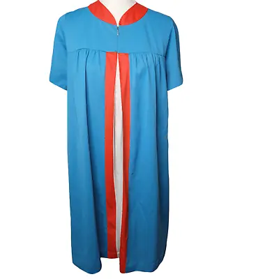 Vintage JC Penney Loungewear House Coat Robe Gown S Blue Red Short Nylon Mumu • $33.74