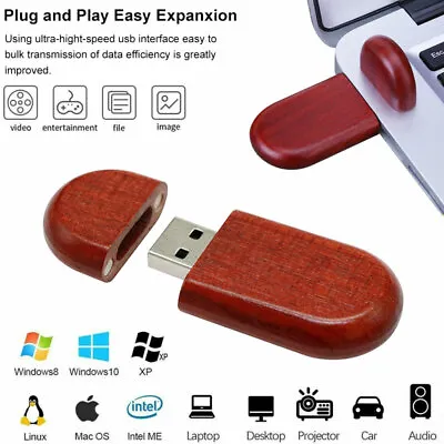 Wooden Usb Memory Stick 64gb 32gb Usb 2.0 Flash Drive 16gb 8gb Pen Thumb Drive • £4.31