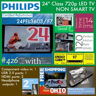 Philips 24  Class 720p LED TV (24PFL3603/F7) With Remote & Stand / NON SMART TV • $61.61