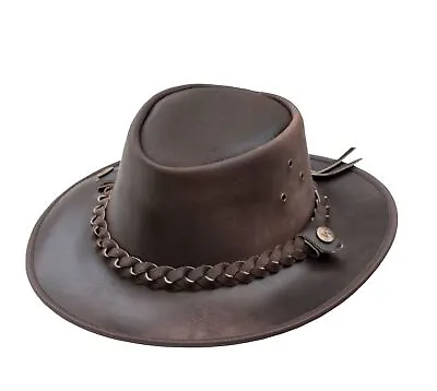 SALE PRICE Leather Hat By Wombat OUTBACK Soft Brown Autralian Bush Hat Cowboy • £16.99