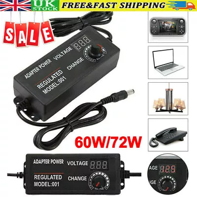 Adjustable Electrical Power Supply Adapter Charger Variable Volt AC/DC 3V-12V UK • £15.99