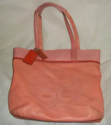 COACH 17041 AUDREY PERFORATED OP ART LEATHER SLIM TOTE BAG Coral • $34