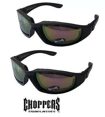 2 Pair Choppers Padded Foam Sunglasses Motorcycle Ride Glasses GP Mirror • $17.95