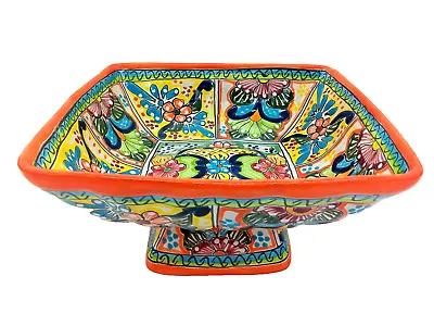 Talavera Pottery Fruit Bowl Pedestal Mexican Ceramic Kitchen Square Large 12in • $85