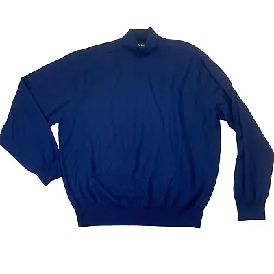 Jos A Bank Mens Merino Wool Sweater Size L Mock Neck Lightweight Blue • $17.50