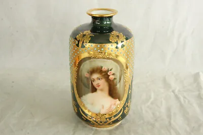 Antique Royal Vienna Style Woman Portrait Heavily Jeweled Vase 100% Hand Painted • $1099.99