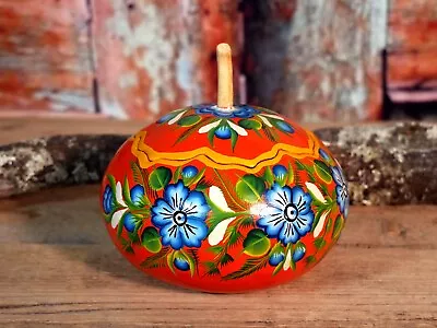 #1 Box Lacquer Gourd Orange Hand Painted Flowers Handmade Olinalá Mexican Folk • $28