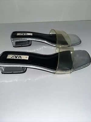 Zara Sandals Women’s Size 9 Vinyl Acrylic Wide Heels • $15