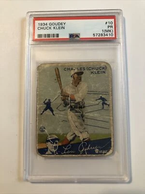 $79 • Buy 1934 Goudey # 10 - CHUCK KLEIN - Chicago Cubs - HOF - PSA 1 (MK) (3410)