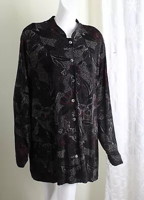 Vikki Vi Sz 3X Gorgeous Pointillis Black Floral Long Slinky Jacket Tunic Blazer • $78.40