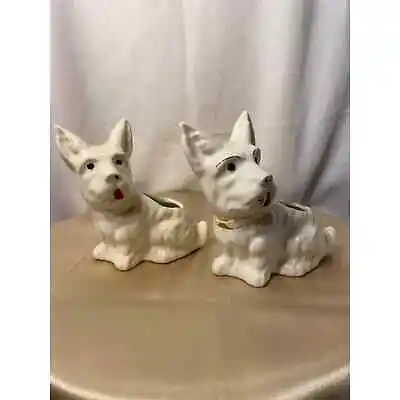 Vintage 1940s Set Of Two (2) McCoy Scottie/Westie Dog Planters. White Ceramic • $45